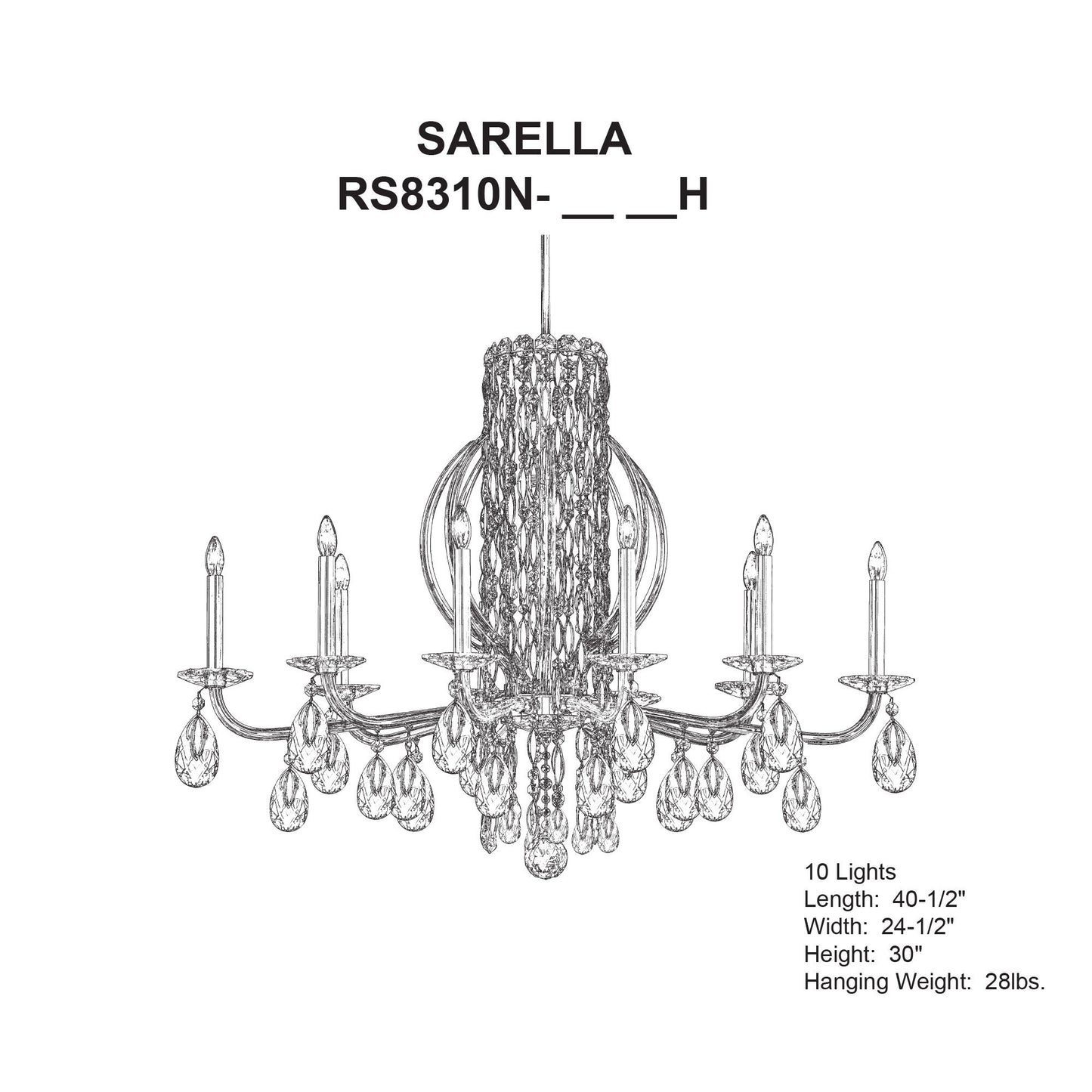 Siena 30"H x 40.5"W 10-Light Crystal Chandelier in White