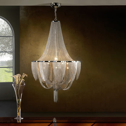 12 Light Silver Chain Empire Style Chandelier