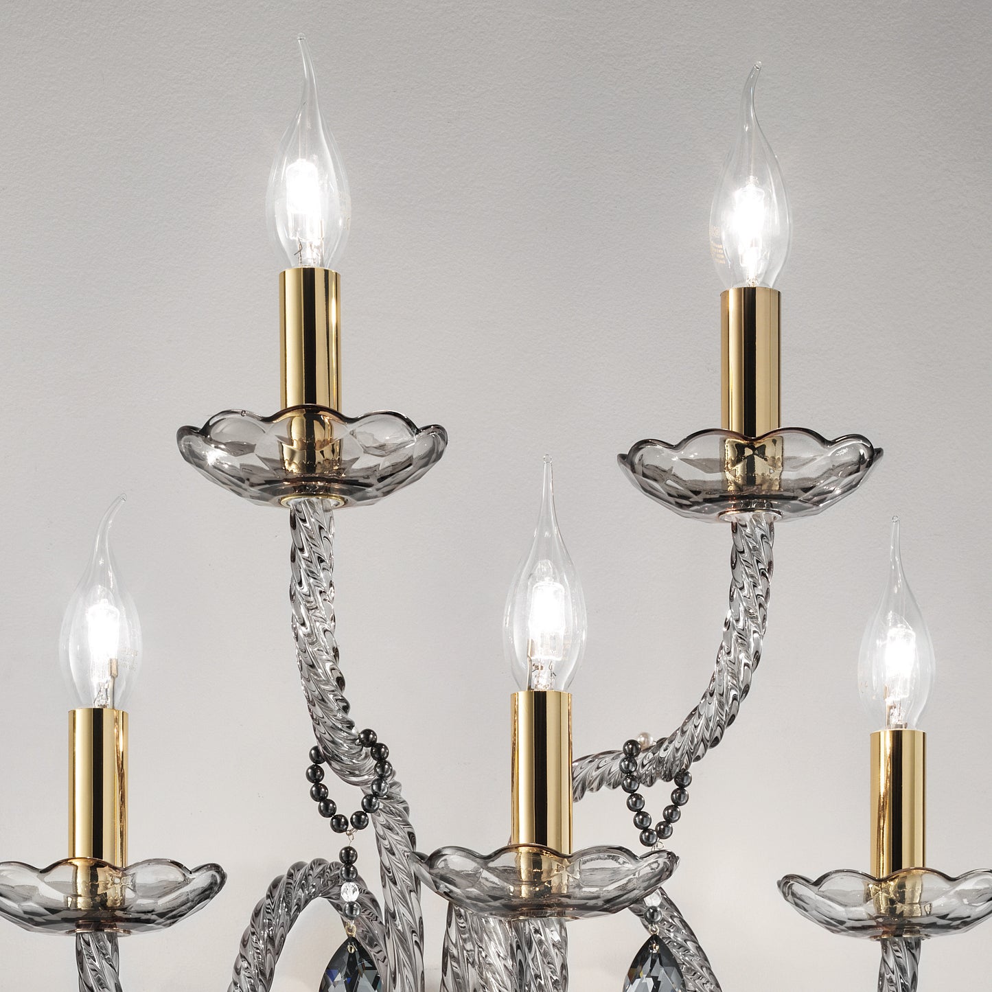 Smoked Glass 5 Arm Wall Light