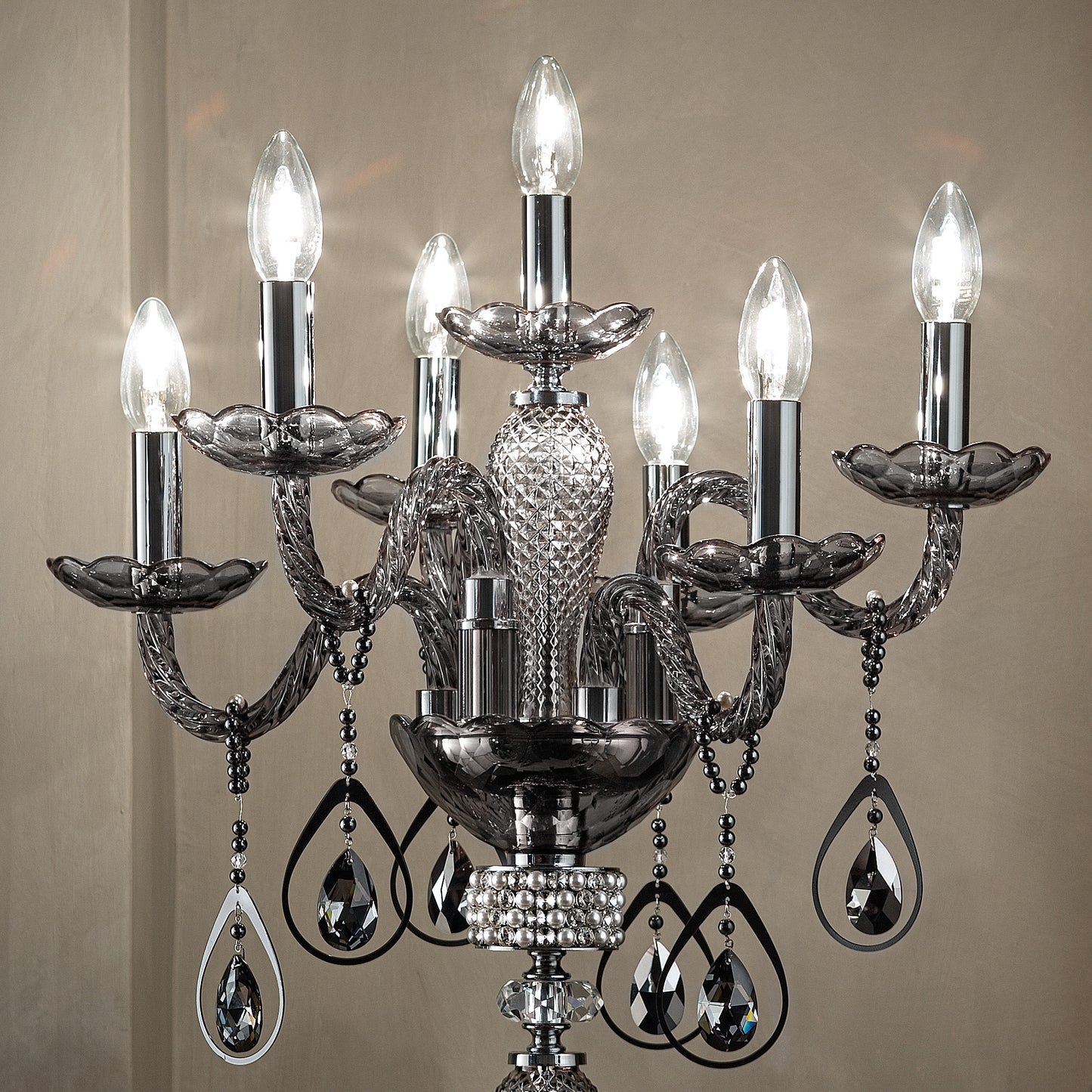 Smoked Glass Candelabra Style Table Lamp