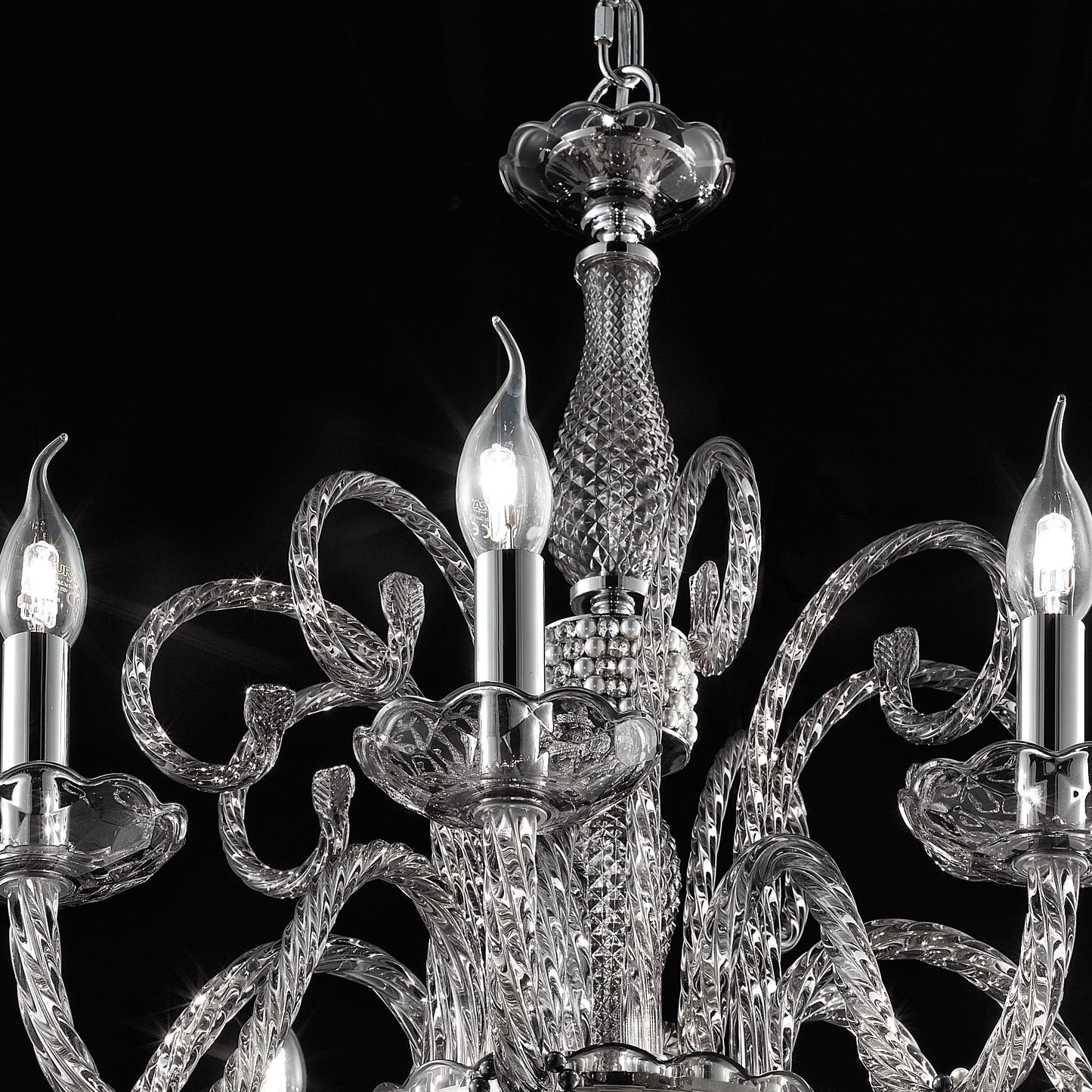 Smoked Glass Chandelier With Pendant Drops