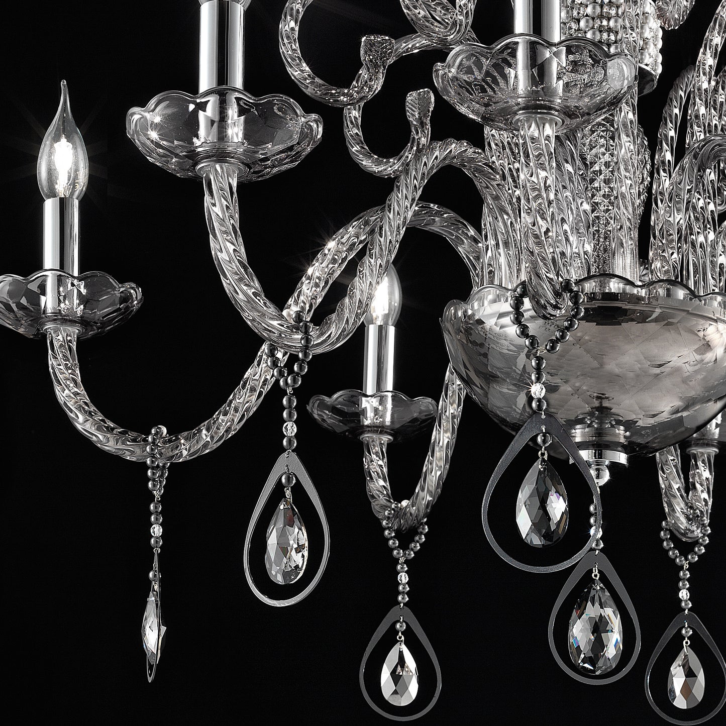 Smoked Glass Chandelier With Pendant Drops