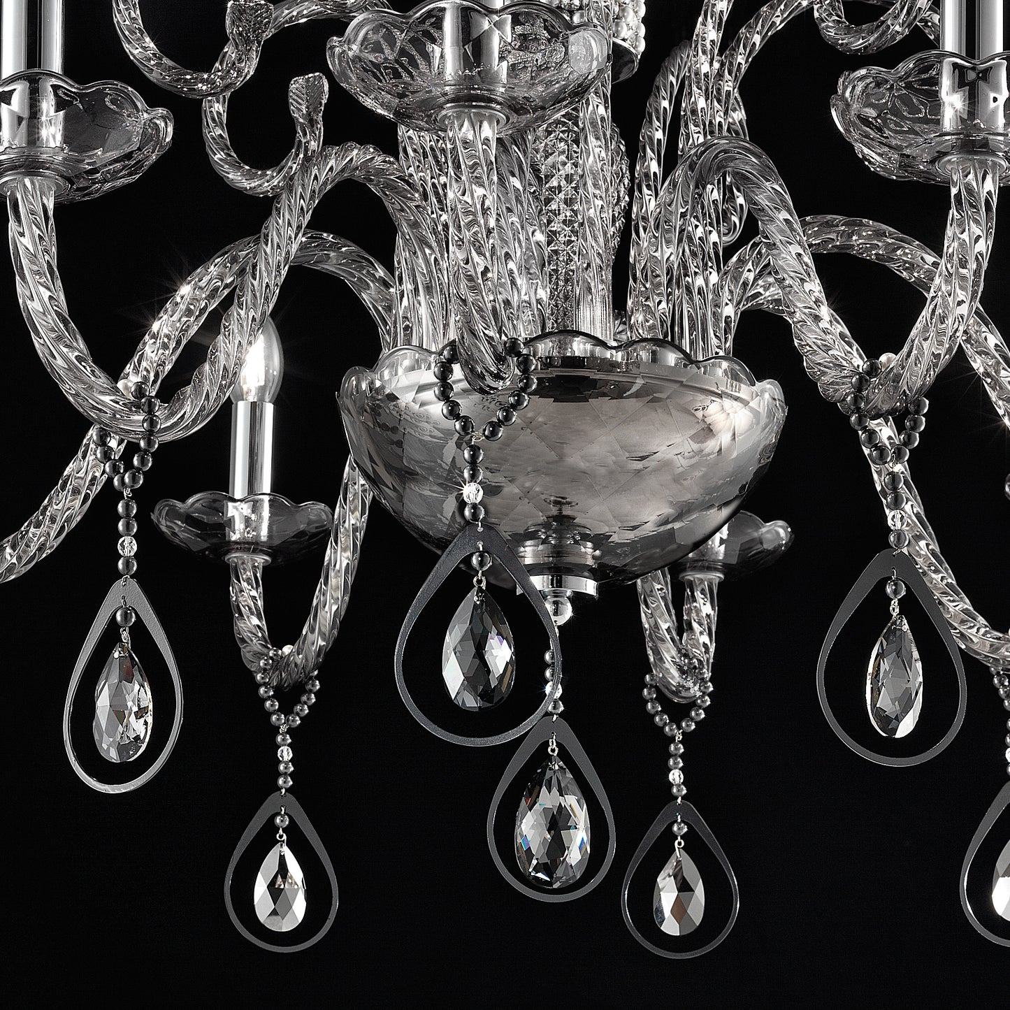 Smoked Glass Chandelier With Pendant Drops