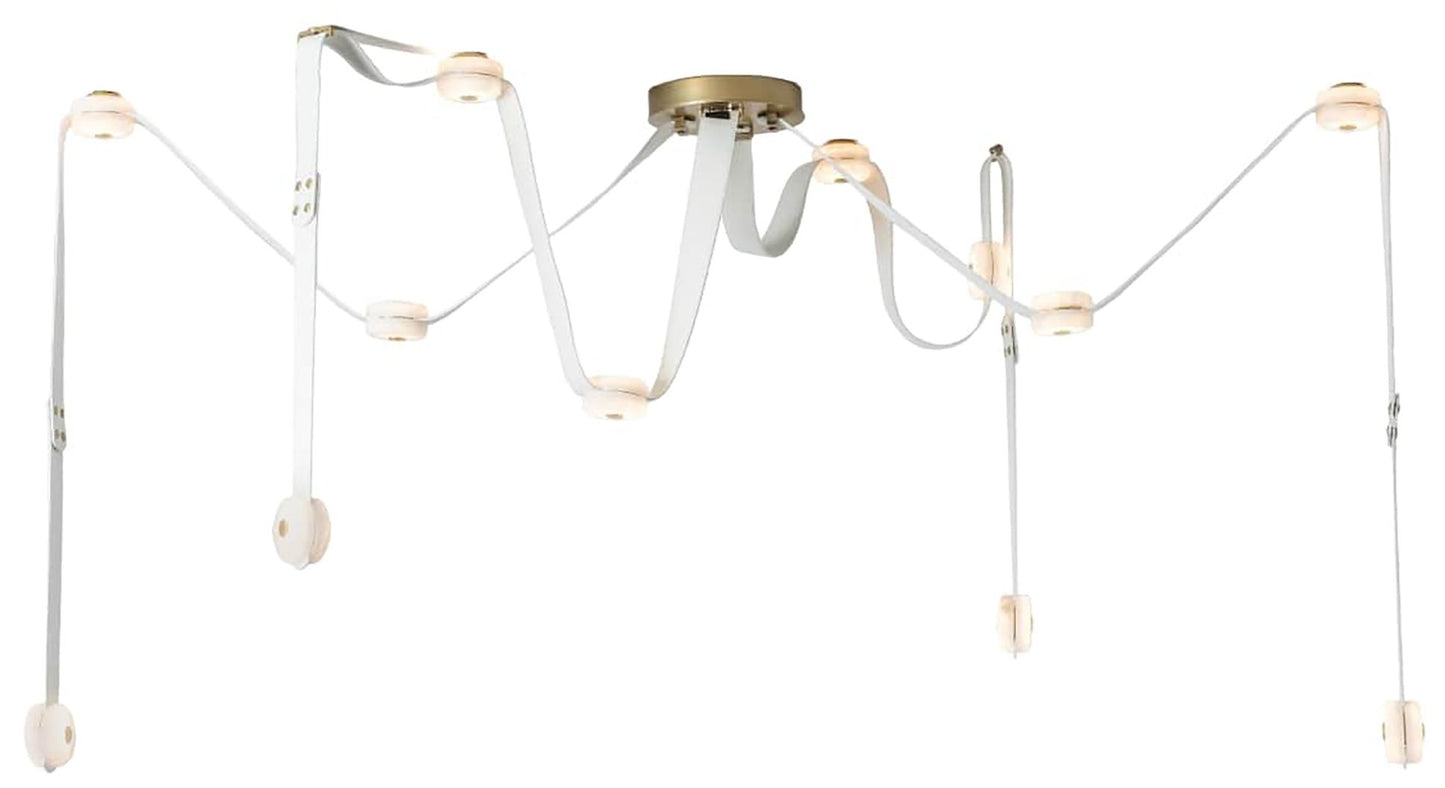 SNAPS 86.5" Wide Large White Leather Accented Modern Brass LED Pendant