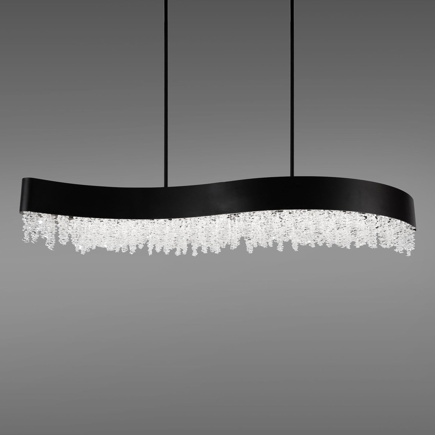 Soleil 48" Wide Black Clear Crystal 1-Light Linear Pendant