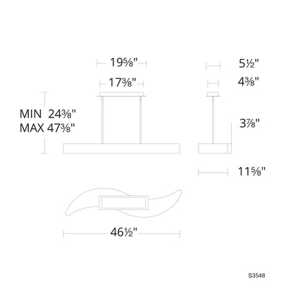 Soleil 48" Wide Black Clear Crystal 1-Light Linear Pendant