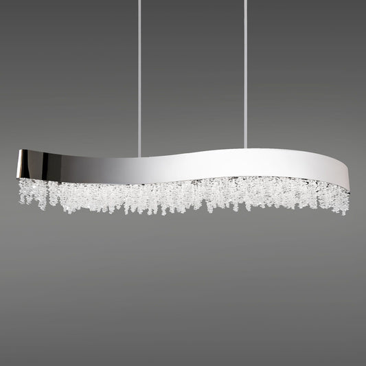 Soleil 48" Wide Pol. Nickel Crystal 1-Lt Linear Pendant