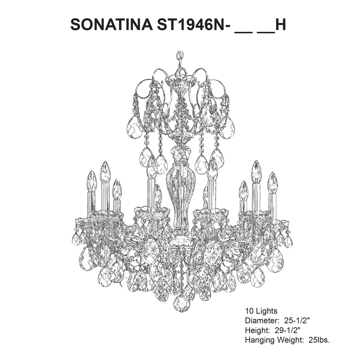 Sonatina 29.5"H x 25.5"W 10-Light Crystal Chandelier in Polished
