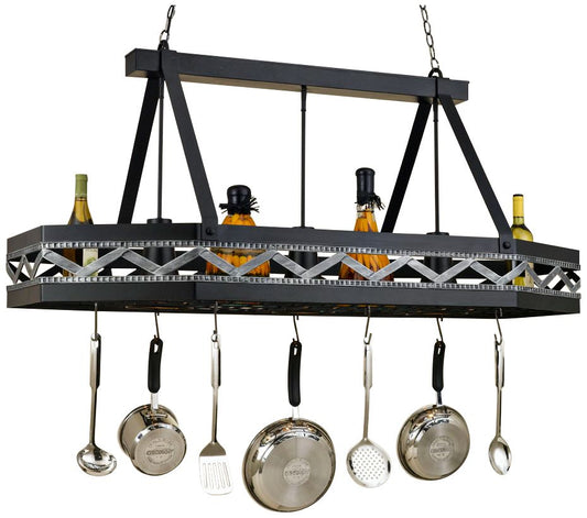 Sonoma 55" Wide 3-Light Black Leather Pot Rack Kitchen Chandelier