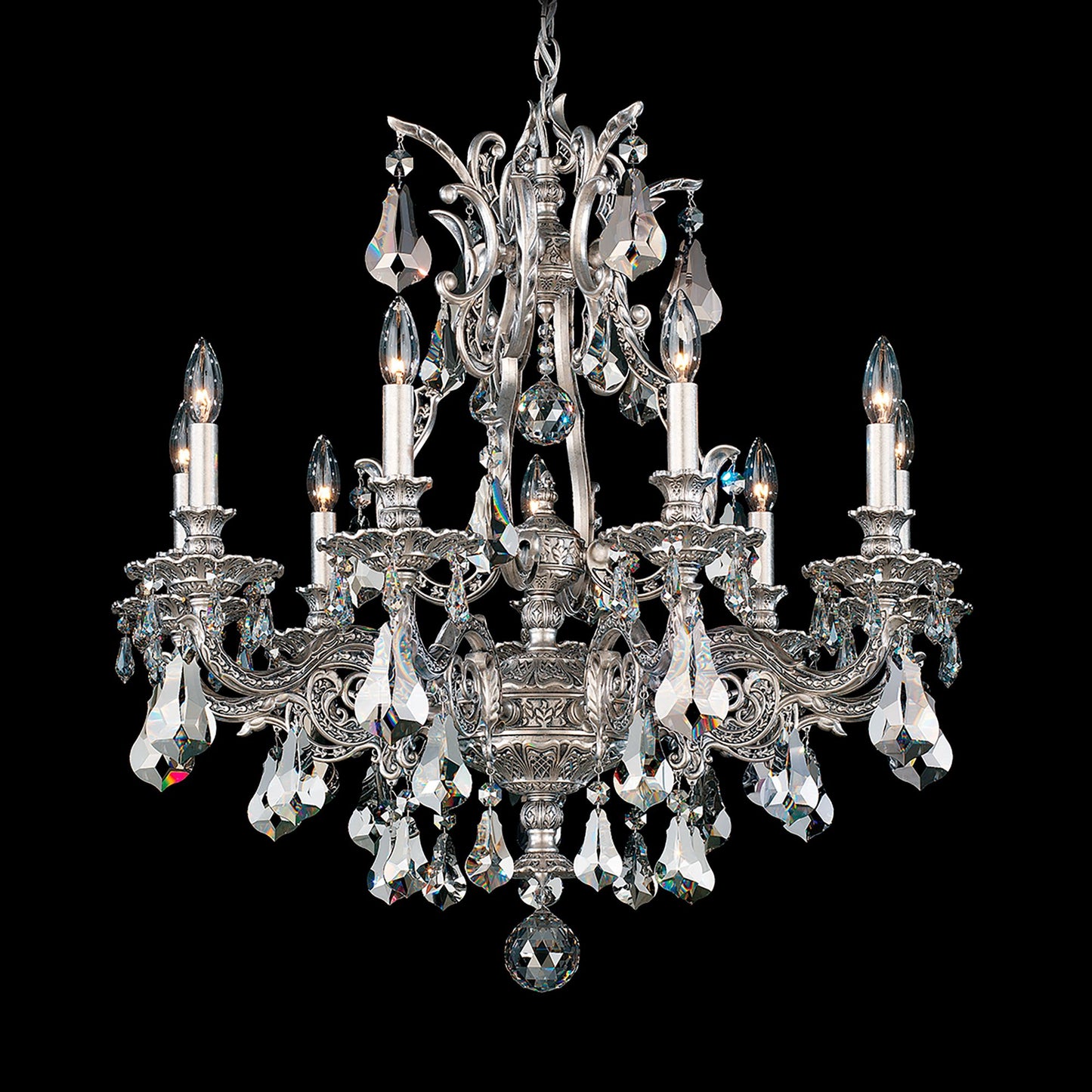 Sophia 30"H x 28"W 9-Light Crystal Chandelier in Antique Silver
