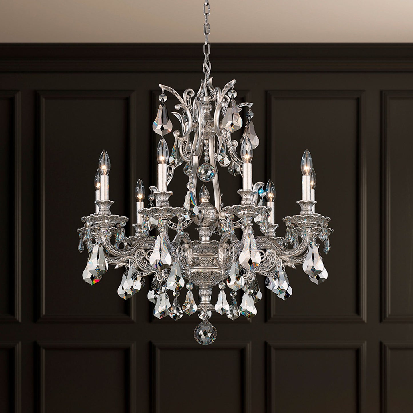 Sophia 30"H x 28"W 9-Light Crystal Chandelier in Antique Silver
