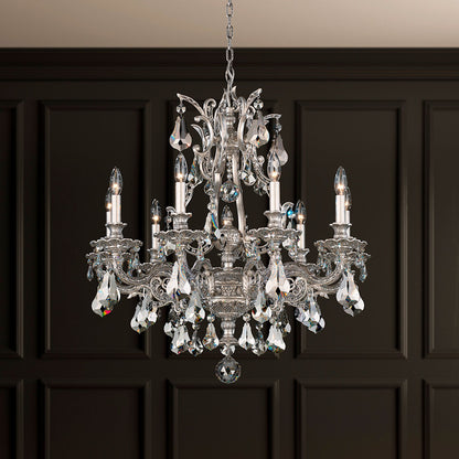 Sophia 30"H x 28"W 9-Light Crystal Chandelier in Antique Silver