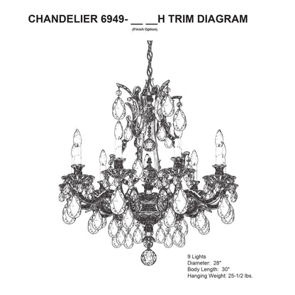 Sophia 30"H x 28"W 9-Light Crystal Chandelier in Antique Silver
