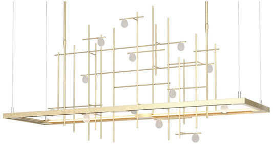 Spring 53.4"W Gold Short Height LED Pendant w/ Clear Bubble Glass Shad