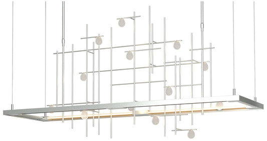 Spring 53.4"W Vintage Platinum Long LED Pendant w/ Clear Bubble Glass