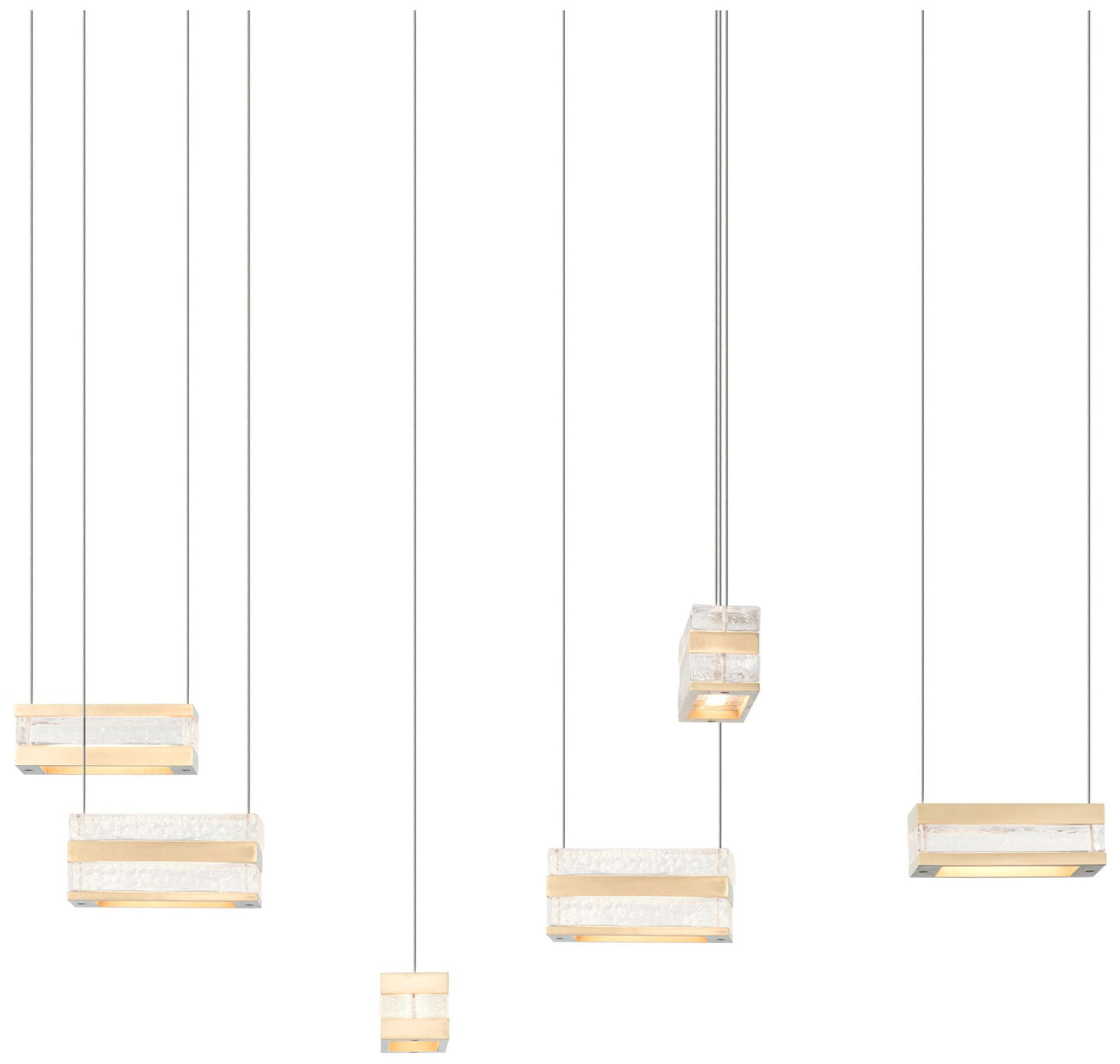 Stacks 33.7" Wide 6-Light Modern Brass LED Pendant With Clear Glass