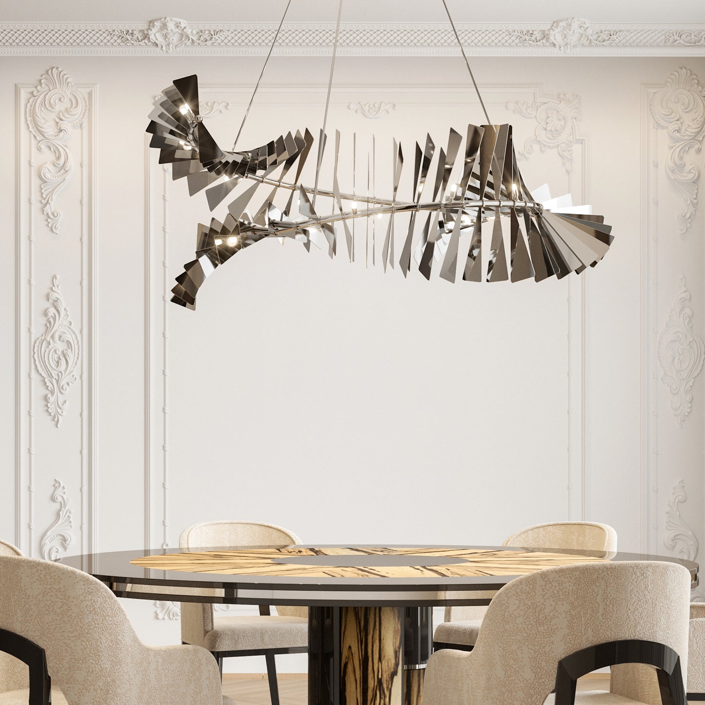 Statement Contemporary Polished Nickel Chandelier