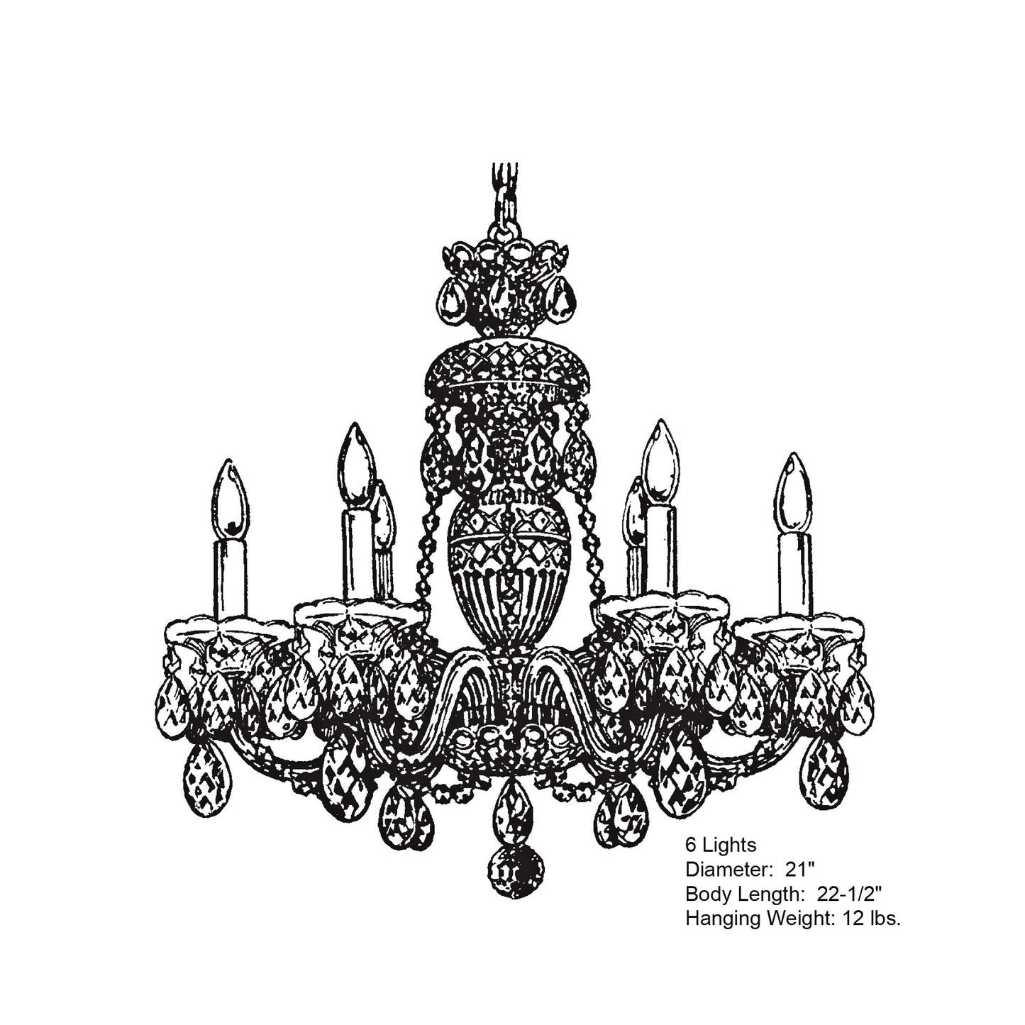 Sterling 22.5"H x 21"W 6-Light Crystal Chandelier in Polished Gol