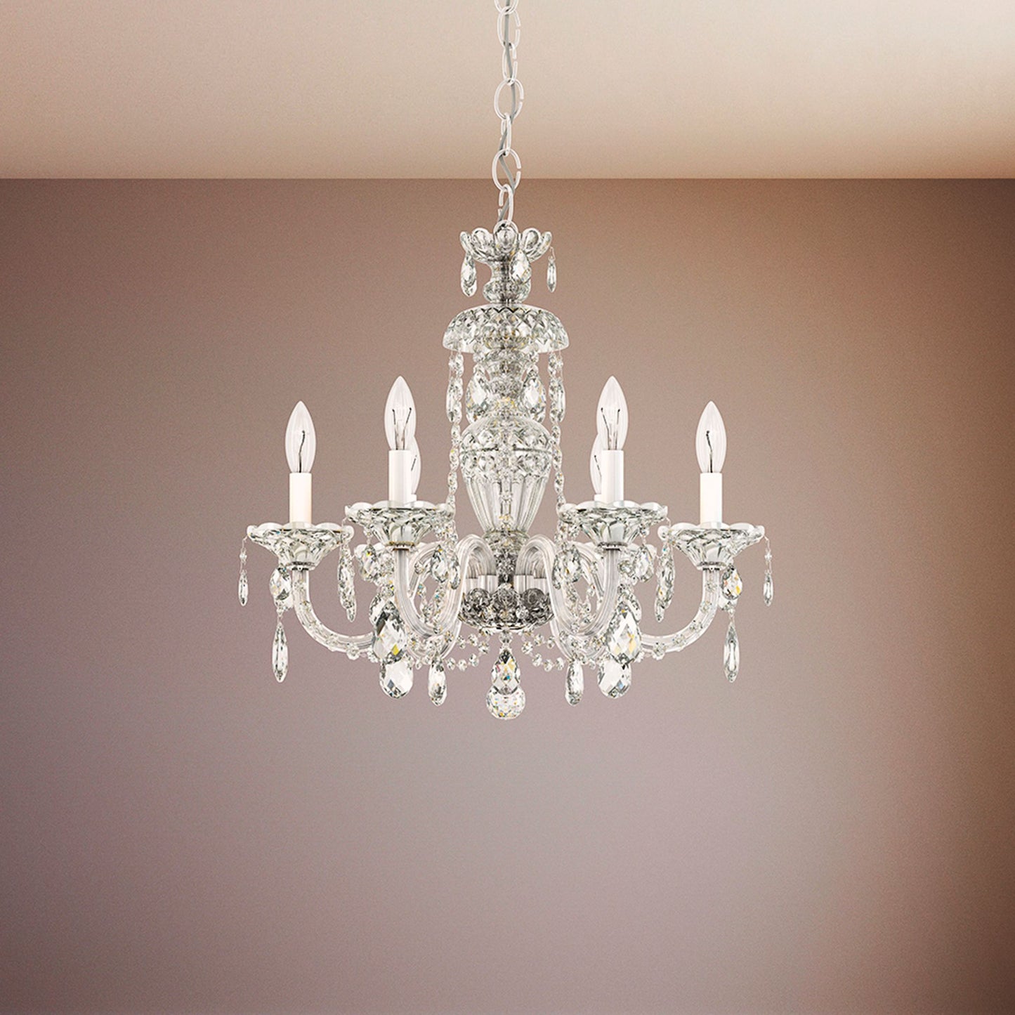 Sterling 6-Light Chandelier in Silver with Swarovski Crystal