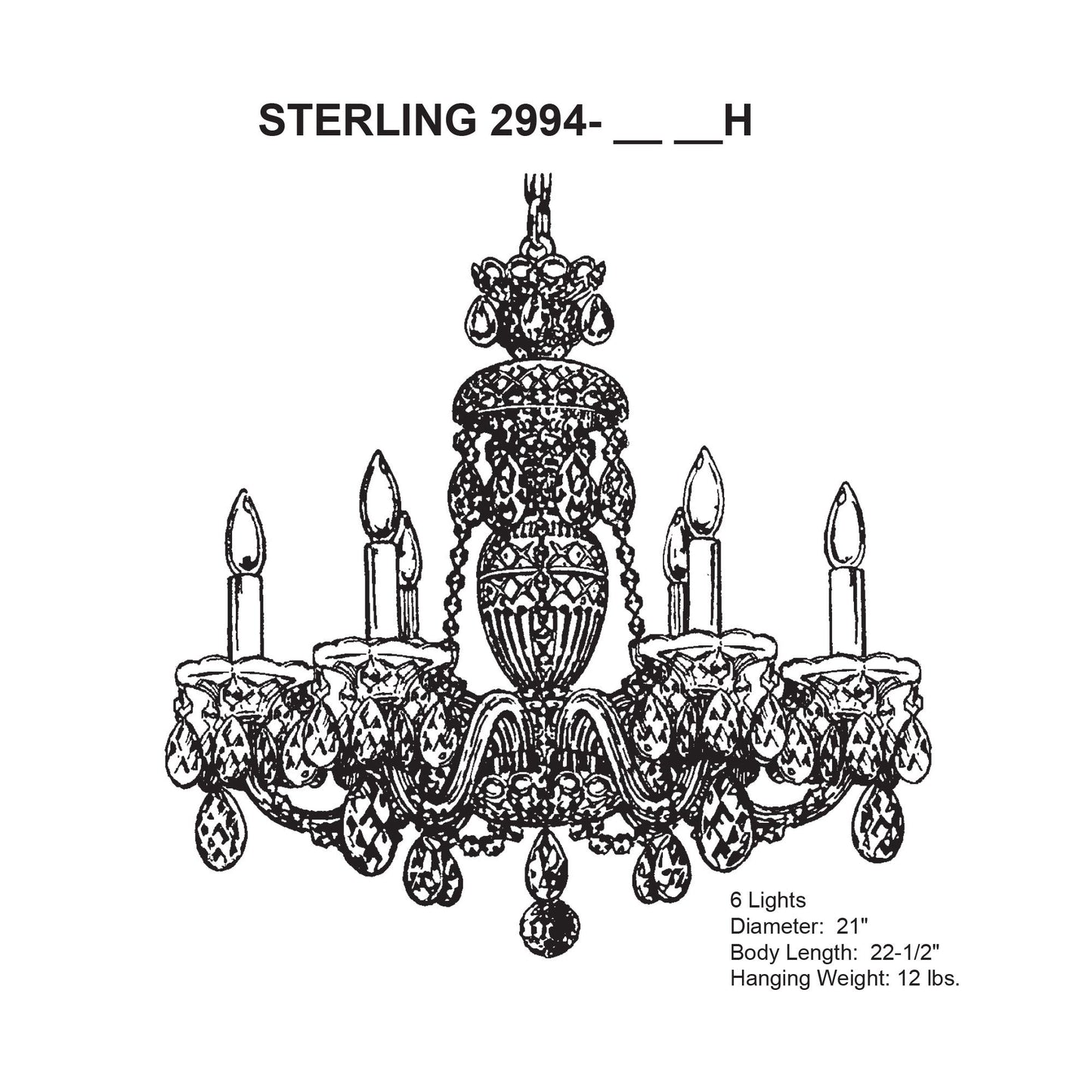 Sterling 6-Light Chandelier in Silver with Swarovski Crystal