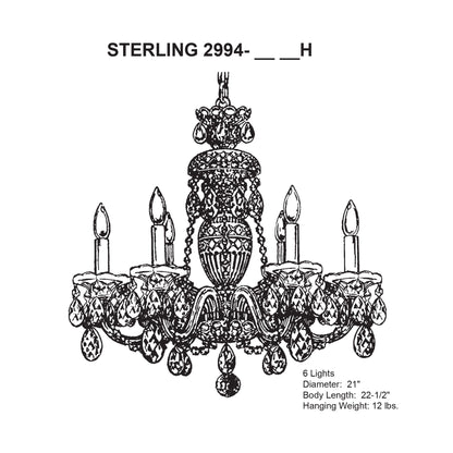 Sterling 6-Light Chandelier in Silver with Swarovski Crystal