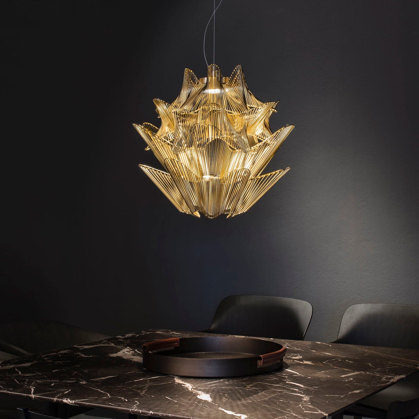 Striking Italian Designer Gold Plated Chandelier