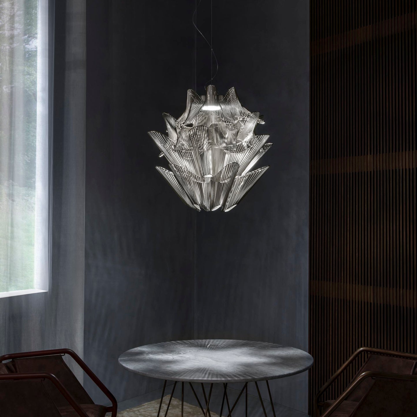 Striking Italian Designer Nickel Chandelier