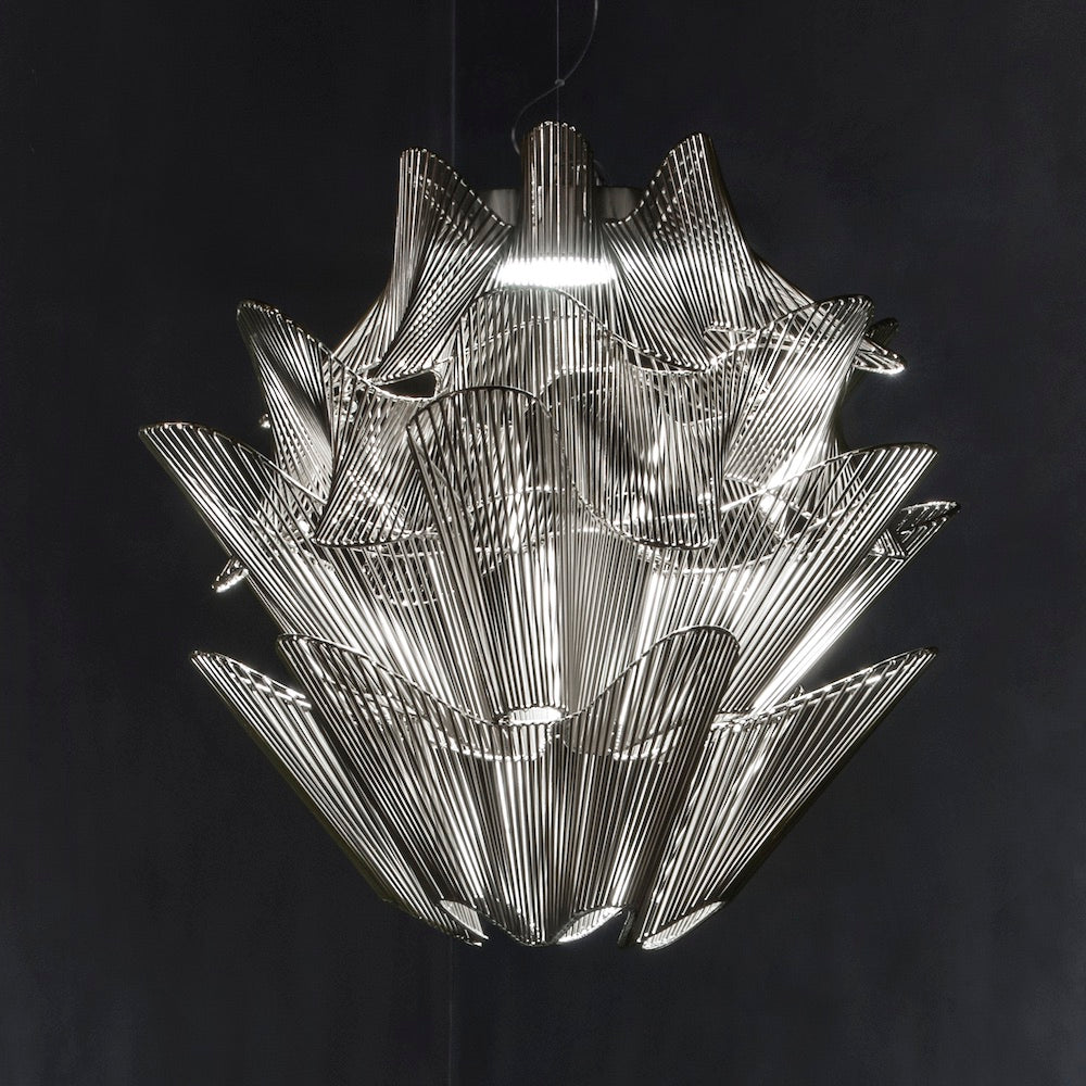 Striking Italian Designer Nickel Chandelier