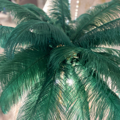 Striking Palm Tree Floor Lamp With Green Feathers