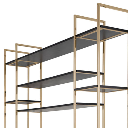 Stylish Brass And Wood Bookcase