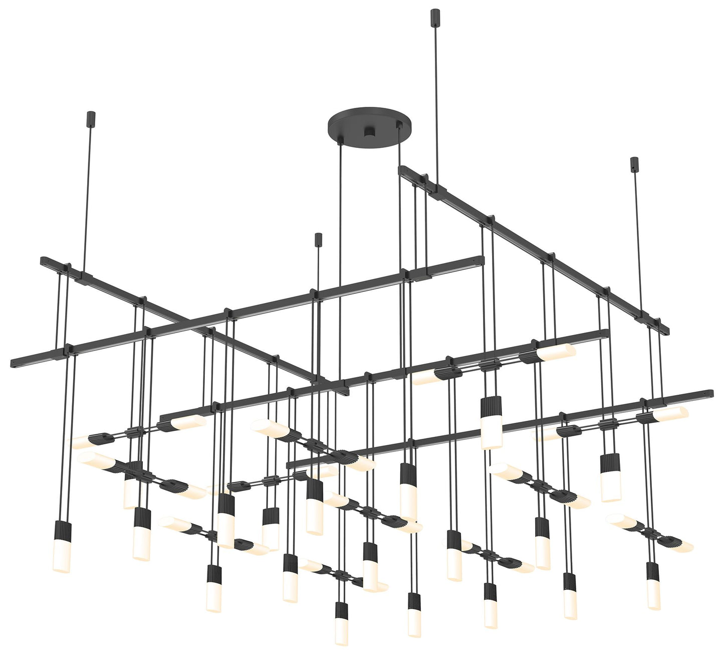 Suspenders 36" 2-Tier Satin Black Grid Pendant with Etched Luminaires