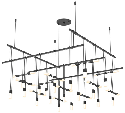 Suspenders 36" 2-Tier Satin Black Grid Pendant with Etched Luminaires