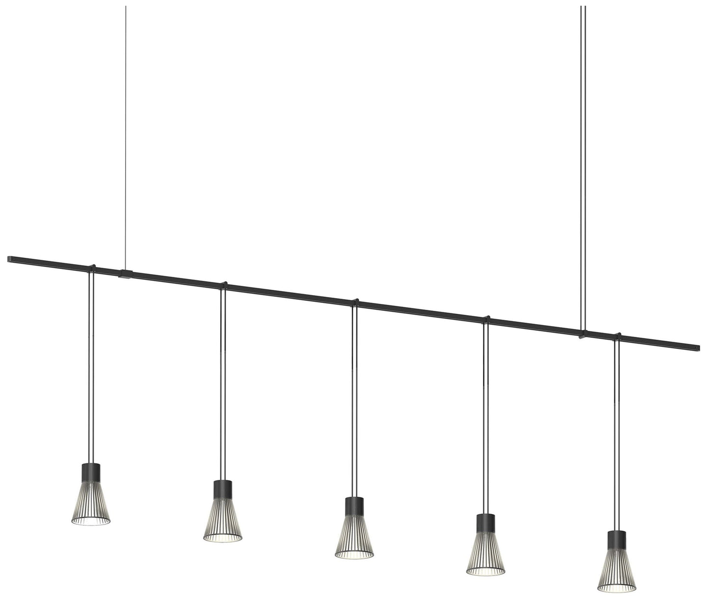 Suspenders 72" Satin Black Linear Pendant With Parasol Shade Cylinders