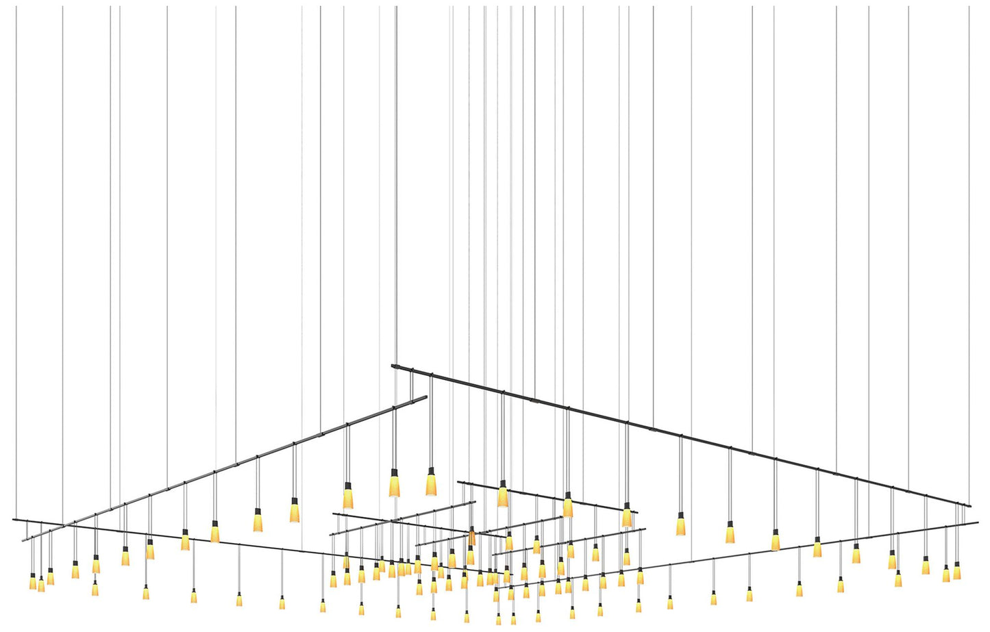 Suspenders Expanded Satin Black Grid Pendant With Amber Bell Luminaires