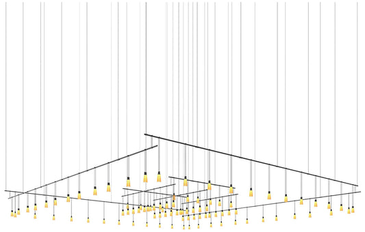 Suspenders Expanded Satin Black Grid Pendant With Amber Bell Luminaires