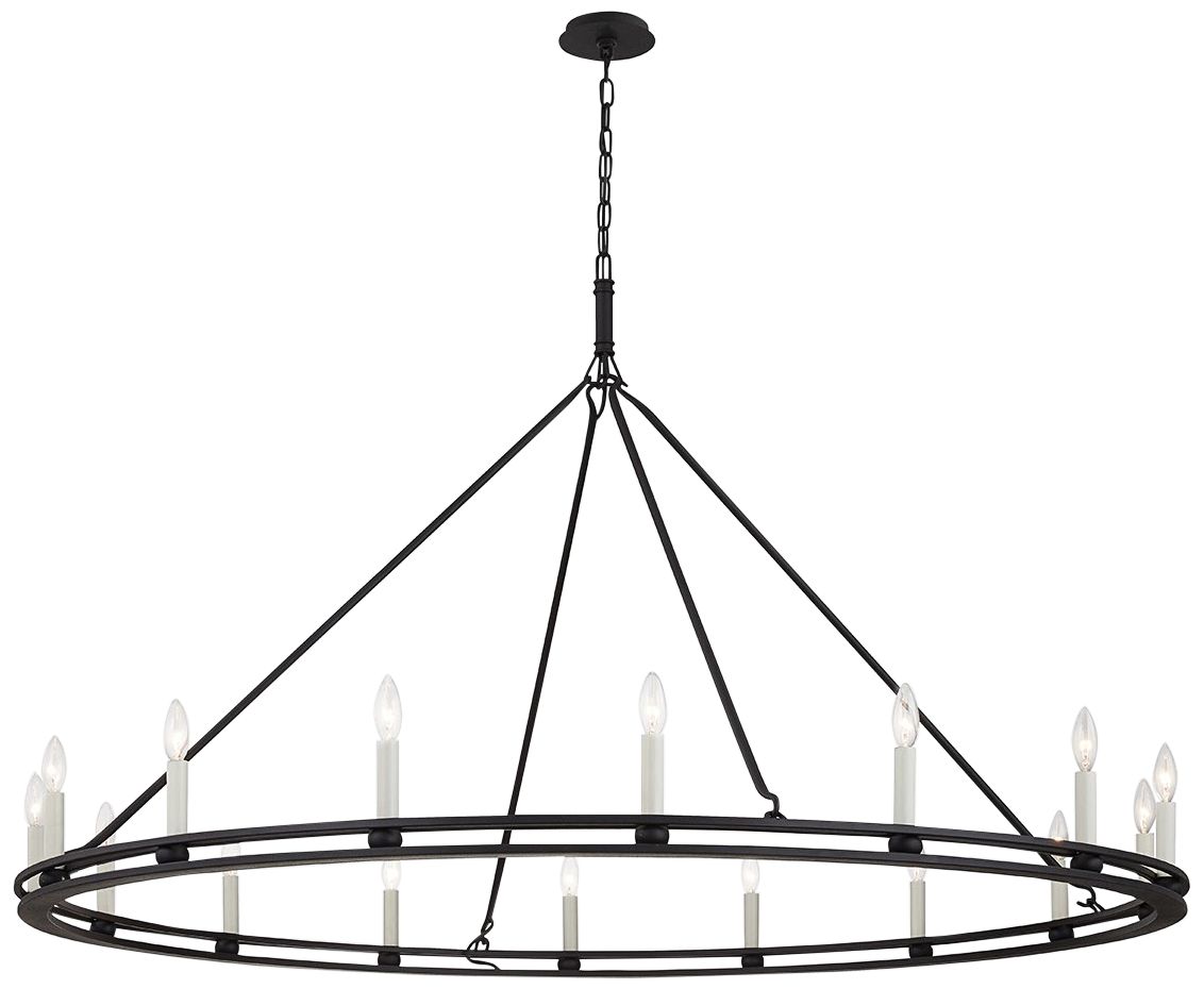 Sutton 61"W Textured Black 16-Light Wagon Wheel Chandelier