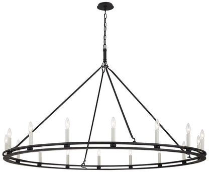 Sutton 61"W Textured Black 16-Light Wagon Wheel Chandelier