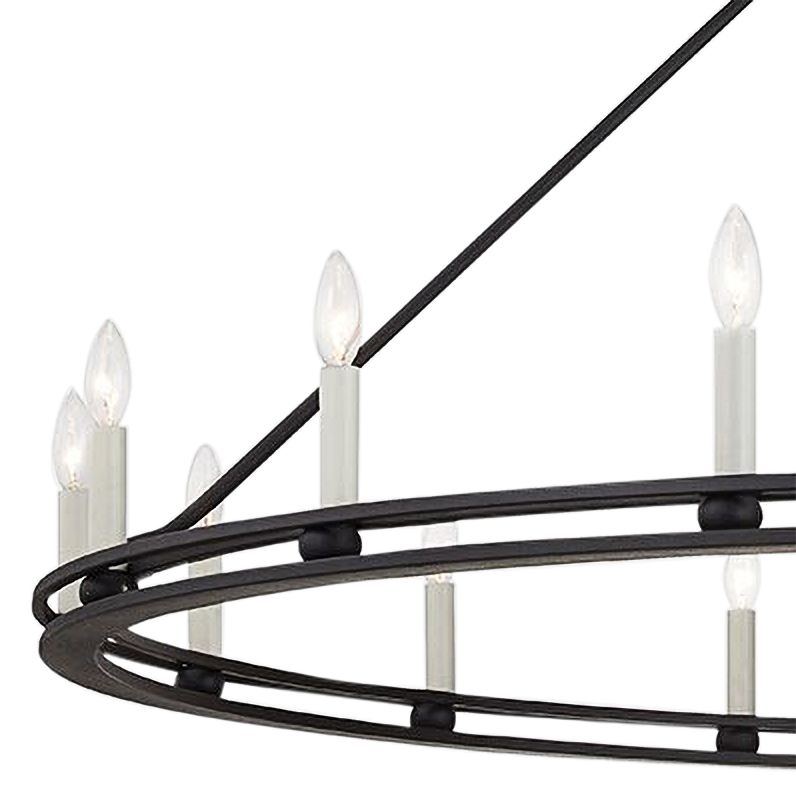 Sutton 61"W Textured Black 16-Light Wagon Wheel Chandelier