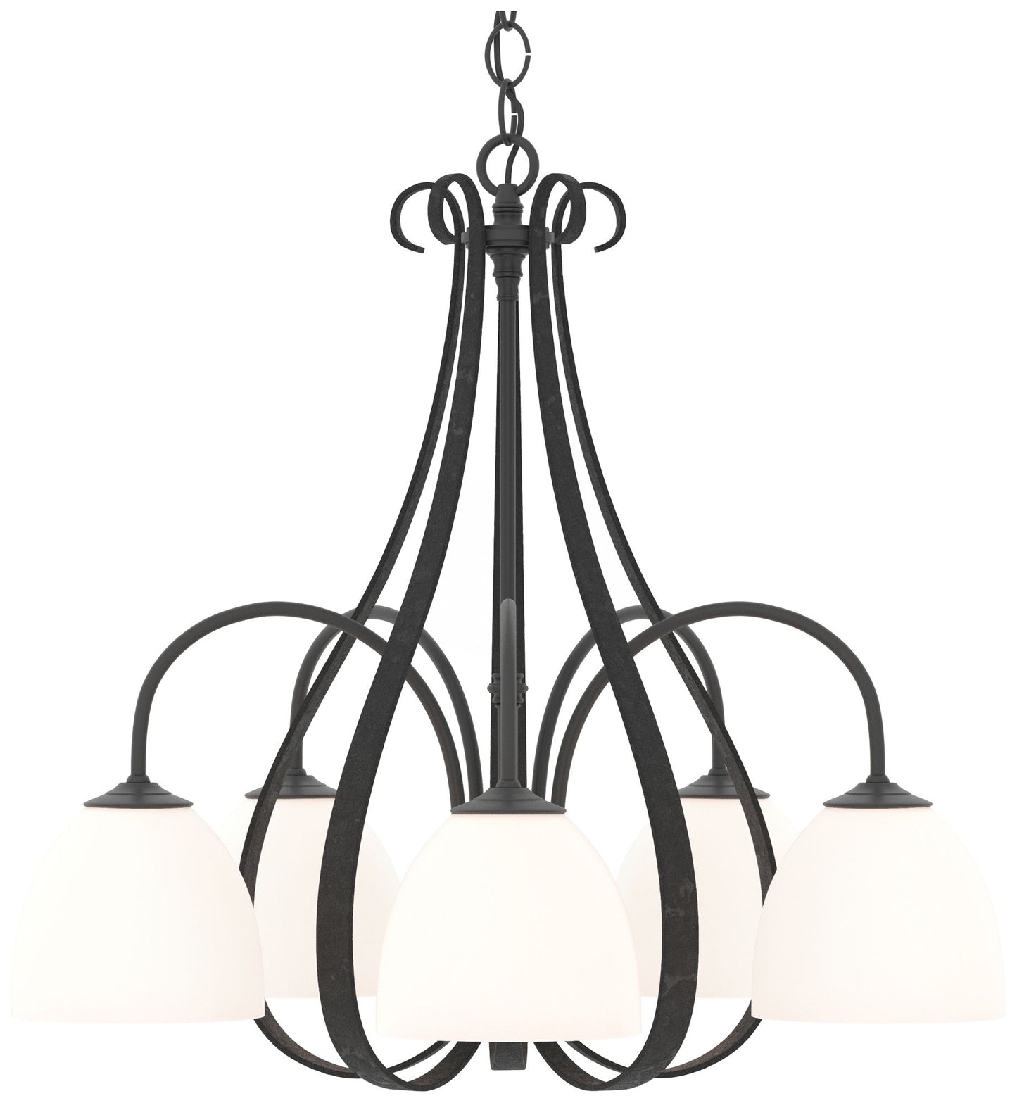 Sweeping Taper 24" Wide 5 Arm Black Chandelier With Opal Glass