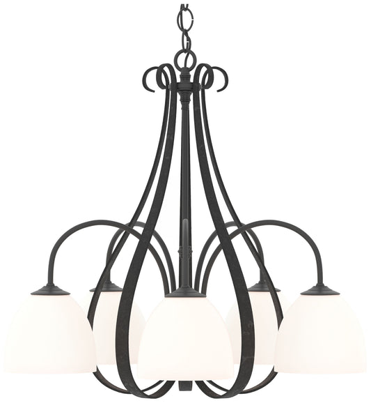 Sweeping Taper 24" Wide 5 Arm Black Chandelier With Opal Glass