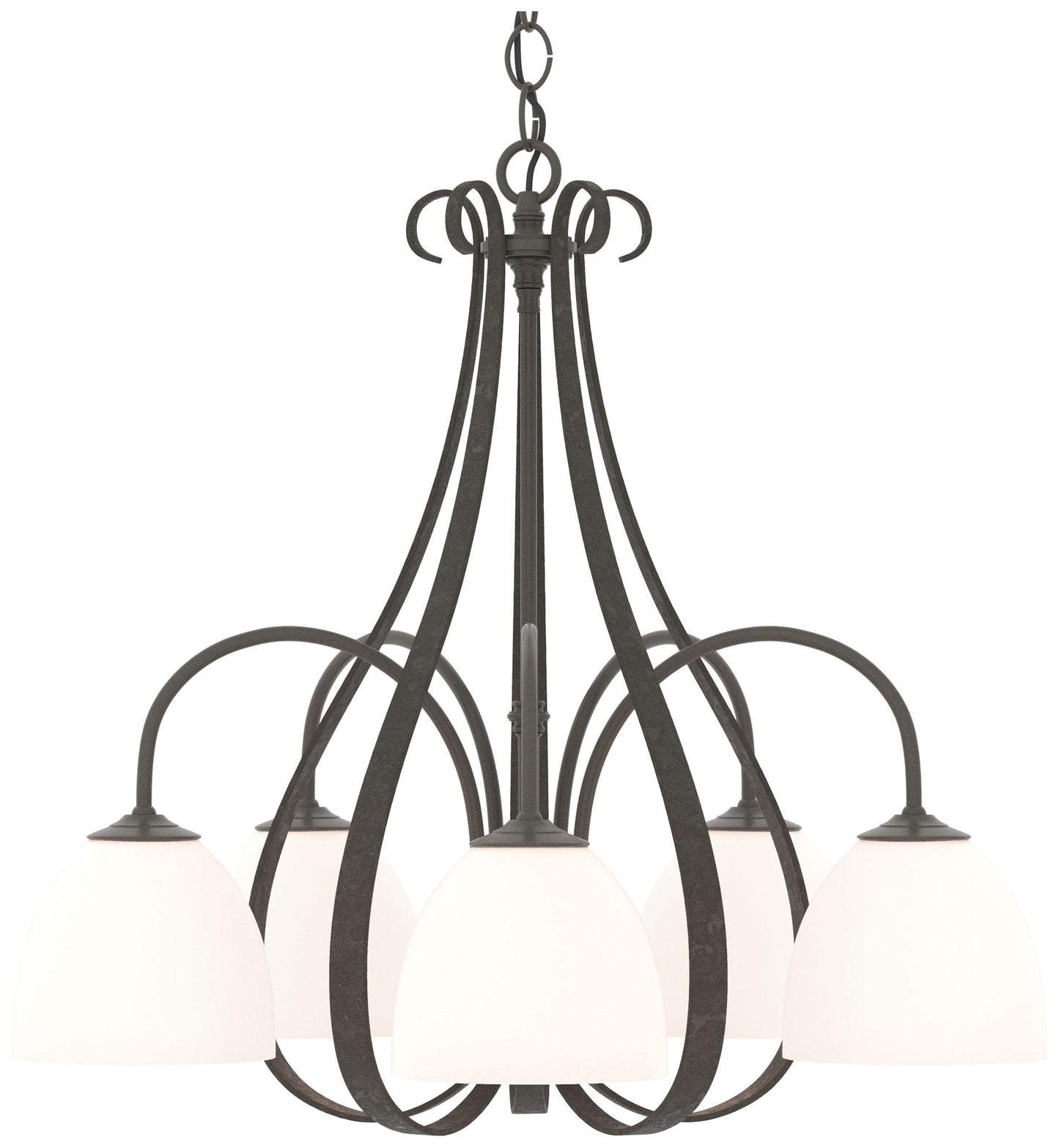 Sweeping Taper 24" Wide 5 Arm Dark Smoke Chandelier With Opal Glass