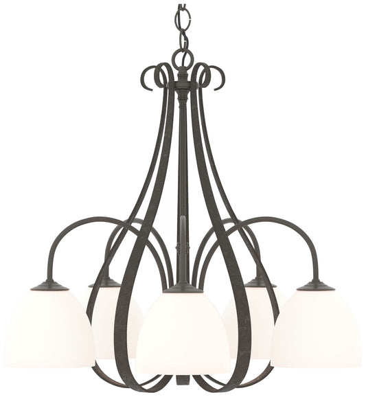 Sweeping Taper 24" Wide 5 Arm Dark Smoke Chandelier With Opal Glass