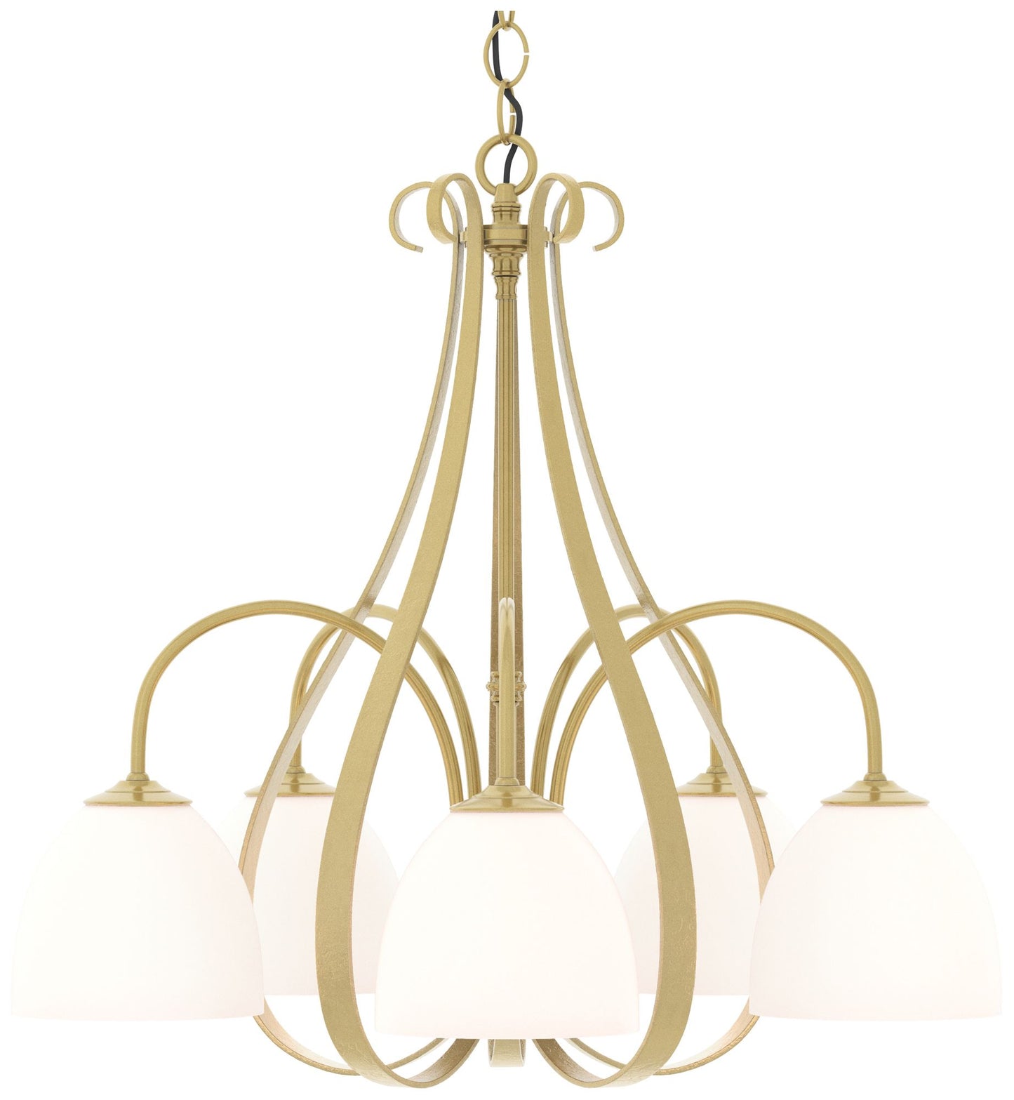 Sweeping Taper 24" Wide 5 Arm Modern Brass Chandelier With Opal Glass