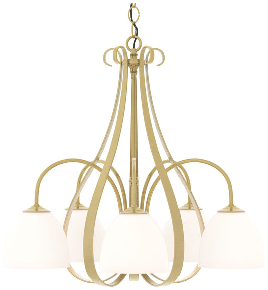 Sweeping Taper 24" Wide 5 Arm Modern Brass Chandelier With Opal Glass