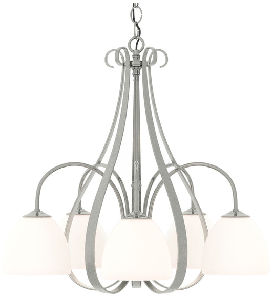 Sweeping Taper 24" Wide 5 Arm Sterling Chandelier With Opal Glass