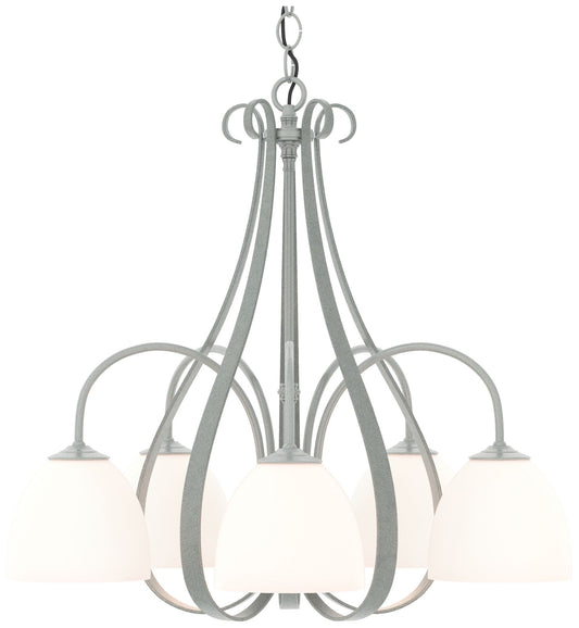 Sweeping Taper 24" Wide 5 Arm Vintage Platinum Chandelier With Opal Gl