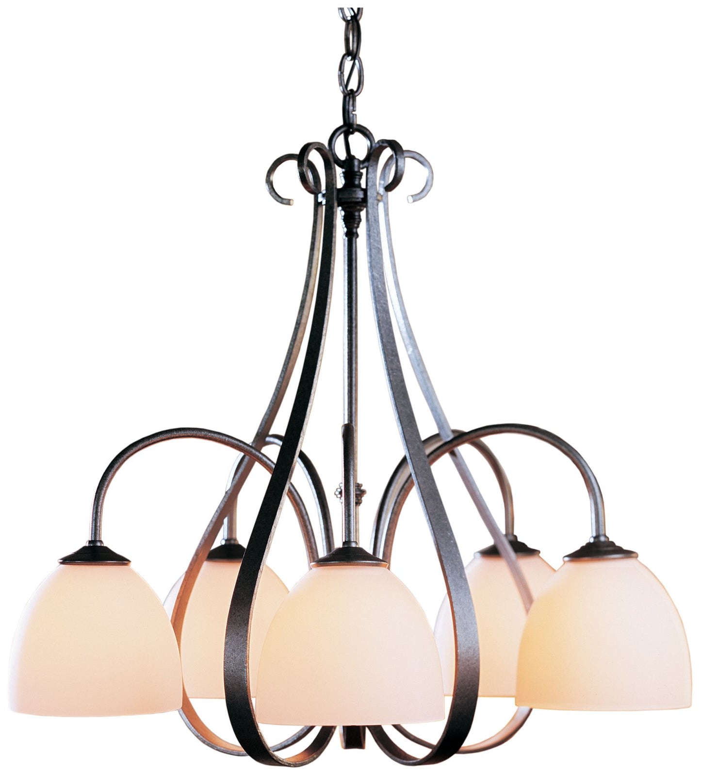 Sweeping Taper Natural Iron 5 Arm Chandelier With Opal Glass