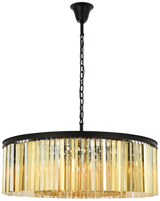 Sydney 10 Lt Matte Black Chandelier Golden Teak