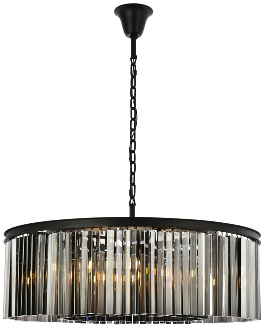 Sydney 10 Lt Matte Black Chandelier Silver Shade (Grey)