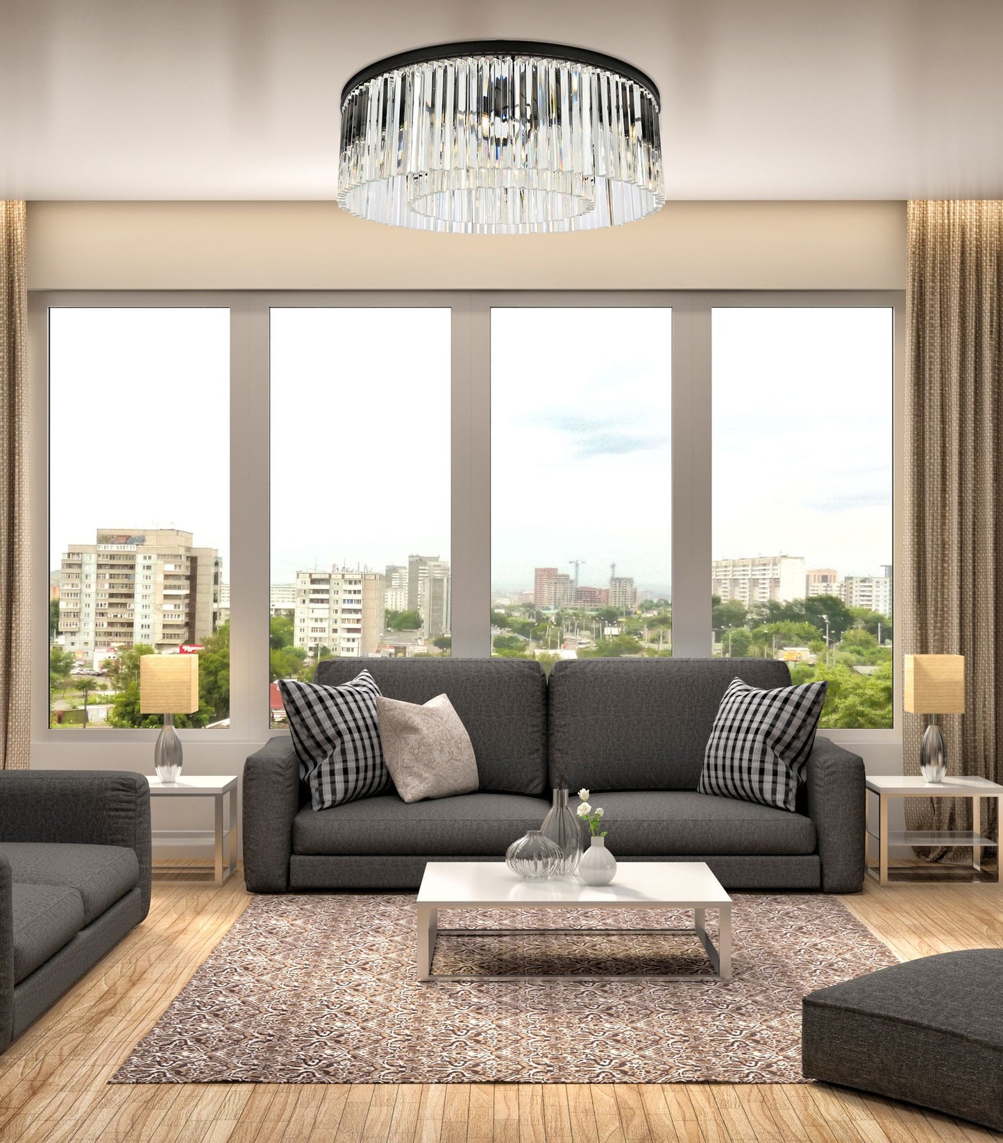 Sydney 10 Lt Matte Black Flush Mount Clear